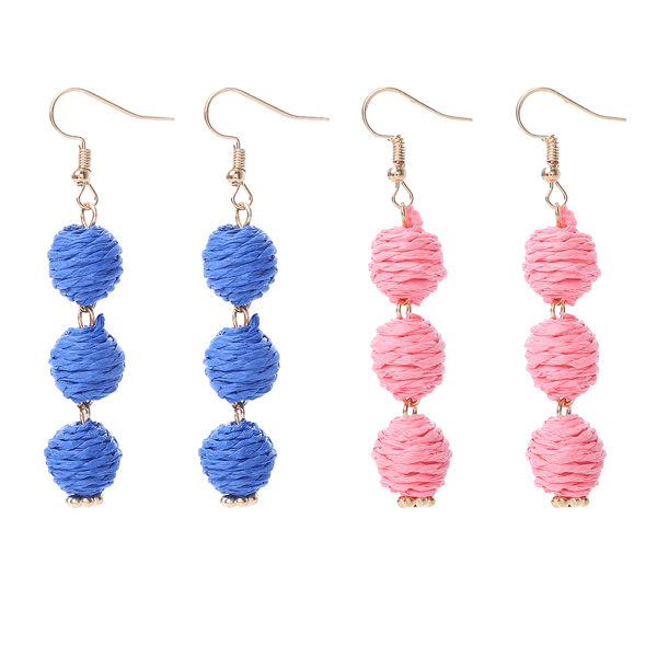 2 par med Fashion Øredobber Raffia Dråpe Øredobber Boho Dangly Ear