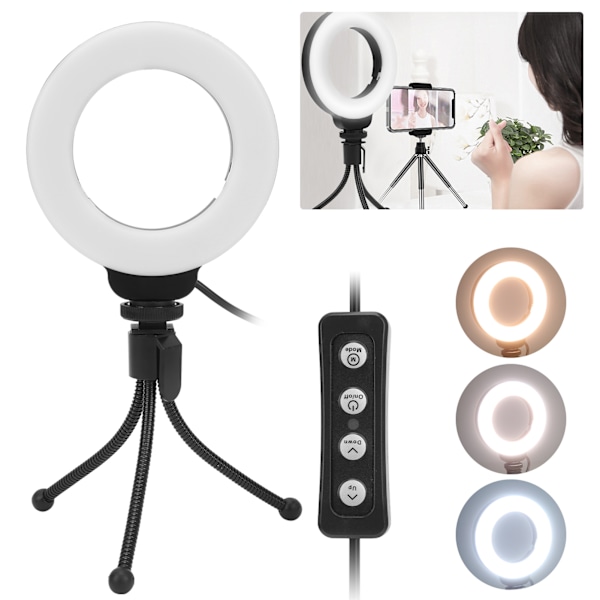 4 Tommer 48LEDs Ringfyldt Klipslys Bærbar Mini Selfie Fotografering USB Vlog Fyldlampe