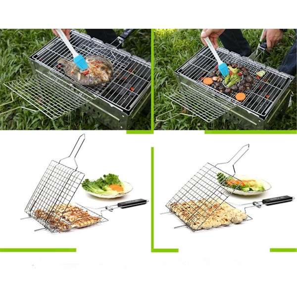 Mångsidig Grillkorg, Hopfällbar Grillkorg i Rostfritt Stål för Utomhusgrillning, Portabel &amp; Diskmaskinsäker, Komplett Grillset för Biff,