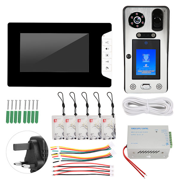7 tommer 1000TVL HD Trådløs Ansigts- og Håndflade-Adgangskontrol med RFID-kort Bygnings Intercom Dørklokke 100-240VUK