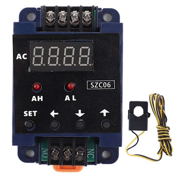 SZC06 DC8‑35V AC Digital Amperemeter 0.3‑50A Måleområde Øvre Nedre Grense Alarmforsinkelse Relédeteksjon