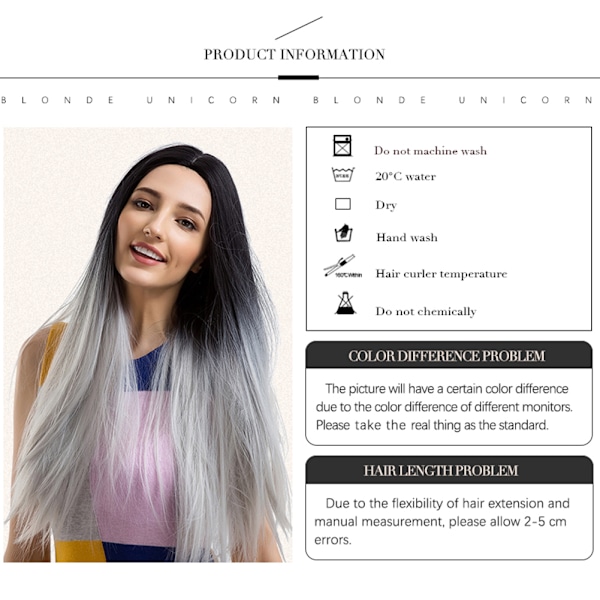 Dameparikk Lang Svart & Grå Rett Syntetisk Hår Varmebestandig Cosplay Parikk