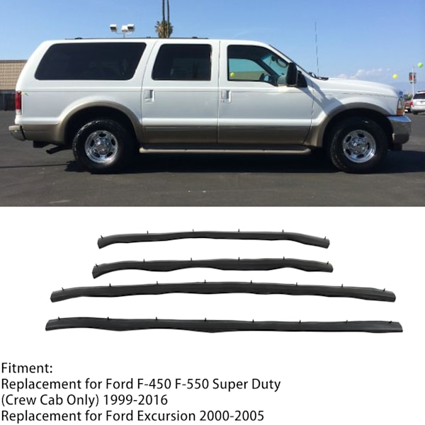 4 stk. Forreste og Bageste Nedre Dør Vejrstrimler Bil Dør Trim Tætning Udskiftning til Ford F‑450 F‑550 Excursion