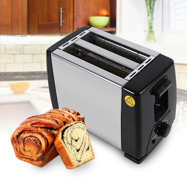 2-skivers brødrister i rustfritt stål, 750W elektrisk for frokost, brødbaking i husholdningen, EU-plugg 220V