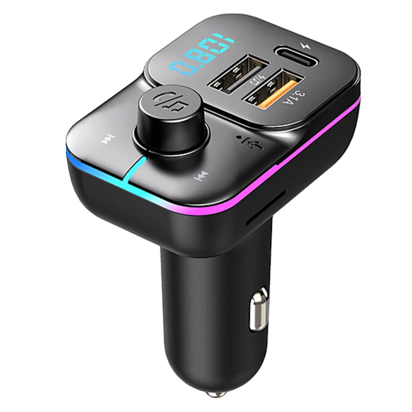 Bil Bluetooth MP3-spiller Fargerikt lys USB-lader Multifunksjonell lyd Håndfri FM-sender