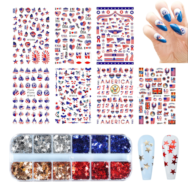 4. juli Patriotiske neglekunstklistermærker Independence Day Nail