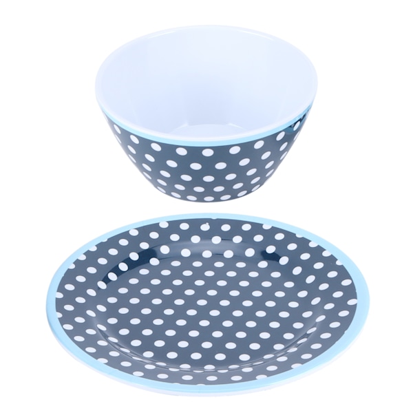2 st/set Sallad Frukt Tallrik Skål Set Imitation Porslin Servis för Hem Restaurang Mörkblå Prick