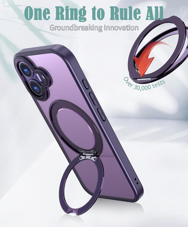360° roterbart magnetiskt ringfodral för iPhone 16 Plus, stötsäkert skyddsfodral (lila) Purple iPhone 16 Plus