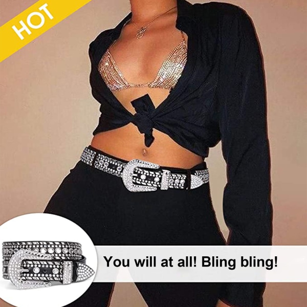 Rhinestone belte for kvinner Cowgirl Bling studded skinn belte fo