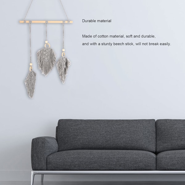 Handvävd Löv Väggbonad Boho Stil Bomull Löv Väggbonad Väggdekoration för Sovrum Sovsal Grå