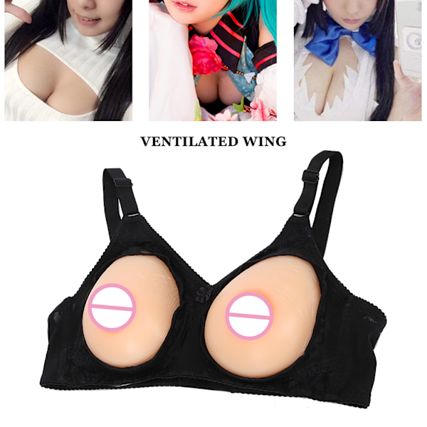 Silikonbröstform Svart Axelrem Artificiella Falska Bröst för Crossdresser 1000g
