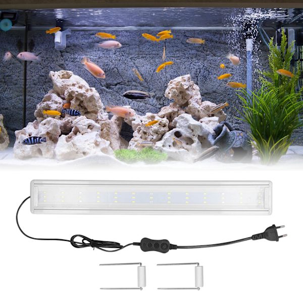 LED Akvarielys Ultra Tynd Høj Lysstyrke Knapswitch Holdbar Akvarielampe med Beslag EU Stik 220V 12W