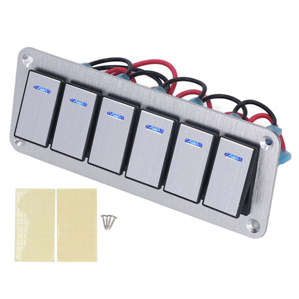Vippbryterpanel 6-gang Vanntett 5-polet På/Av Bilsbrytere 12V‑24V Blå LED