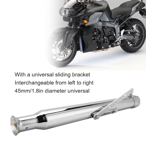 45mm/1.8 tum Motorcykel Avgassrör Universal Modifierat Avgassrör med Universal Glidande Fäste Silver