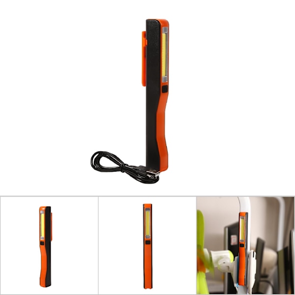 1 stk Bærbar LED Håndlykt USB Oppladbar Magnetklips Arbeidslys Inspeksjonslampe (Oransje)