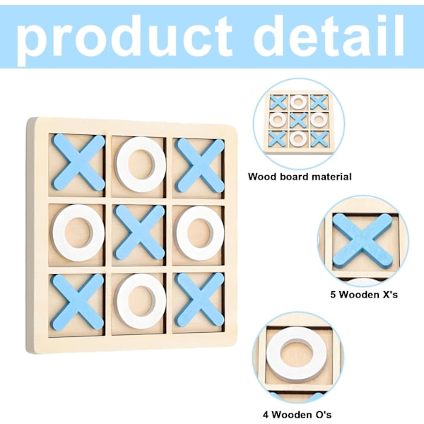 Strategiskt Xo-pussel i trä, Tic Tac Toe-spel i trä förbättrar den logiska utvecklingen för barn, snabbtänkande utmaning för inomhus- och utomhuslek (14X14Cm)