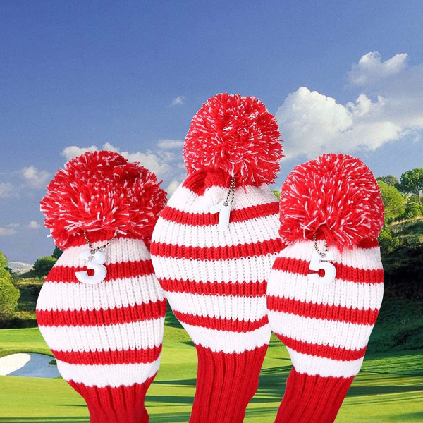 Knit Golf Headcover Set med 3 Pom Pom Head Covers för förare