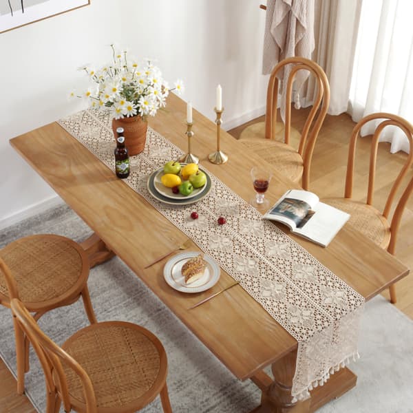 Mångsidig Bordslöpare, Klassisk Beige för Rustik Vävd, Lättskött, Elegant Design, Enkelt Broderimönster, 30x119 cm