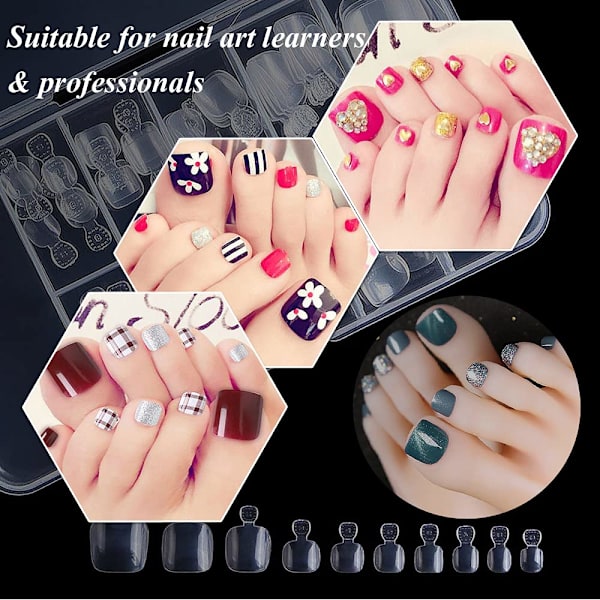 Akryyliset tekokynnet Cover, 100 kpl Keinotekoinen ranskalainen varpaankynsi 10 kokoa laatikolla, tekokynsivinkkejä kynsihoitoon ja tee-se-itse nail art jalka