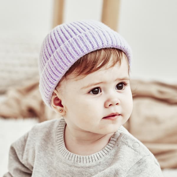 Varm stickad mössa för baby höst och vinter, barnmössa i akrylfiber med enfärgad design