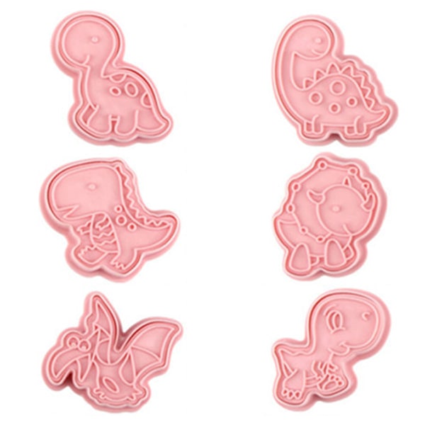 Dinosaur Cookie Cutters Med Plunger Stampers Set, 6 Stykker 3D