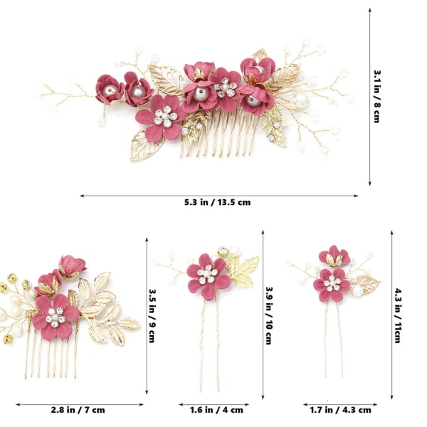 4 stk. Bryllup Mode Hårkam Sæt Blomster Brude Hovedbeklædning Hår