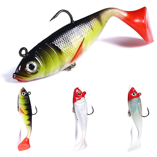 TRUSCEND Fiskelokk Gummi Fisk Kunstig Agn Gummi Agn Sett Fiske Fiske Ørret Zander og Abbor Agn Jig Hoder, BKK/VMC kroker, japansk