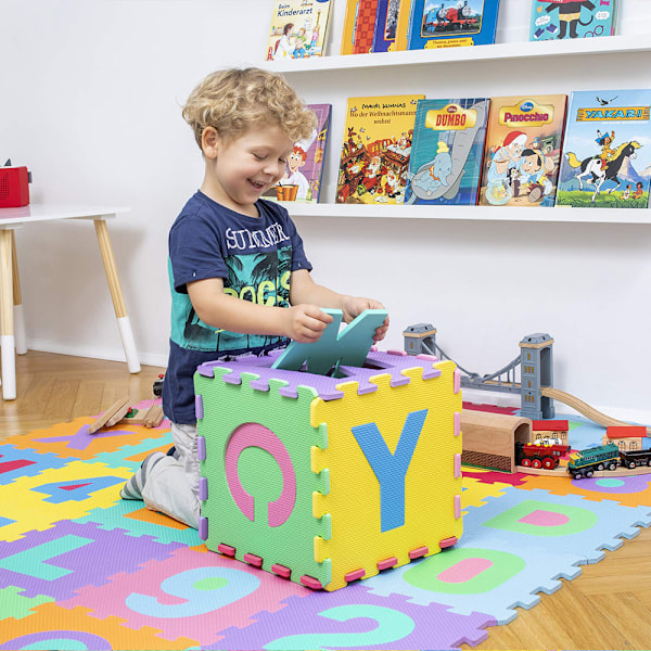 Giftfri EVA-skum, livfulla färgglada mattor, mjuk lekyta, sammanlänkande skumplattor främjar visuell uppfattning och inlärning, alfabetiska inlärningsplattor