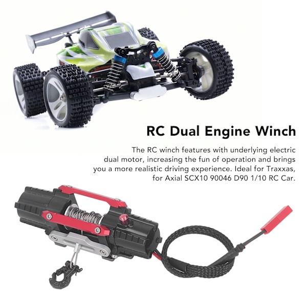 RC Vinsch Aluminiumlegering Elektrisk Dubbelmotor Simulerad Vinsch för Axial SCX10 90046 D90 1/10 RC Bil 6 till 8V Röd