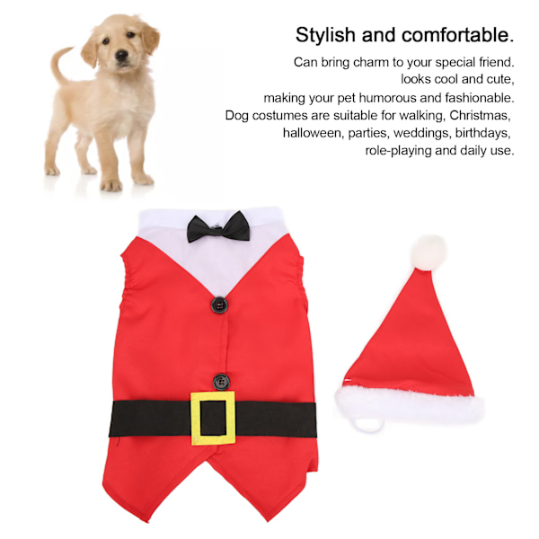 Juldräkt för hund med hatt, ljus, bekväm, rolig hundkläder för fest Jul XL