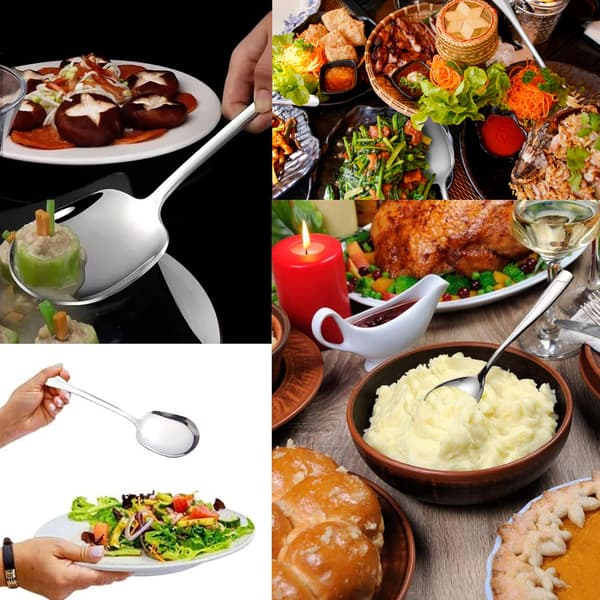 Solid serveringsskje av profesjonell kvalitet for buffetservering, presis helling, redskap i rustfritt stål med satengfinish og non-stick belegg for