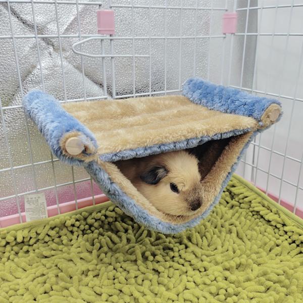 Hängande Hammock för Smådjur Dubbellager Lätt att Rengöra Plysch Hängande Hammock Säng för Ekorrar Gyllene Björnar Chinchillor L Blå