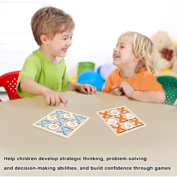 Strategiskt Xo-pussel i trä, Tic Tac Toe-spel i trä förbättrar den logiska utvecklingen för barn, snabbtänkande utmaning för inomhus- och utomhuslek (14X14Cm)
