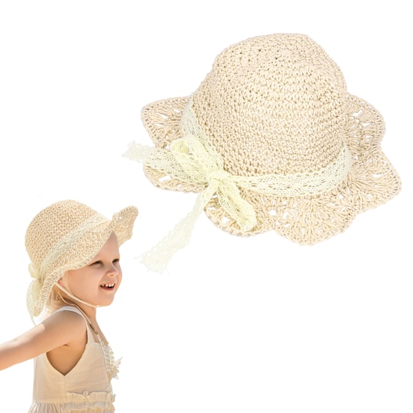 Baby Sun Protection Straw Hat Children Summer Beach Breathable Adjustable Bucket HatA/48cm