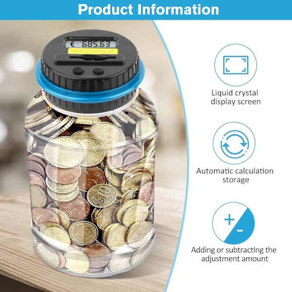 Smart Sparlösning, Transparent Digital Spargris, Automatisk Mynträknare Med Tydlig LCD-skärm, Perfekt För Att Lära Ut Finansiell Utbildning Till