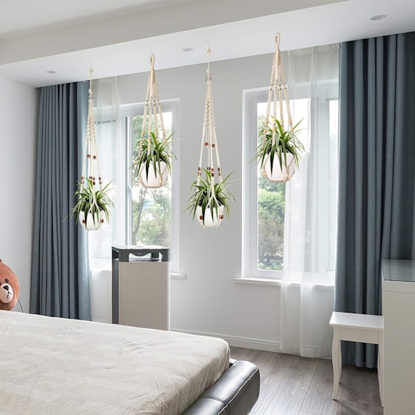 Flexibla Hängningsalternativ Makramé Växthängare, Premium Bomullssnören Stilfull Heminredning för Inomhus- och Utomhusbruk, Utrymmesbesparande Färdig att Hänga Blomkruka