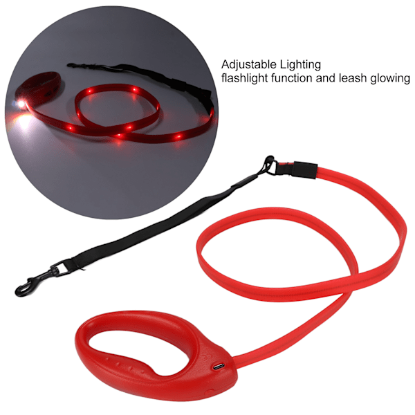 Lyserende Hundeleie 4 Fot USB Oppladbar LED Nylon Hundeleie med Universal Krage for Små og Store Hunder Rød