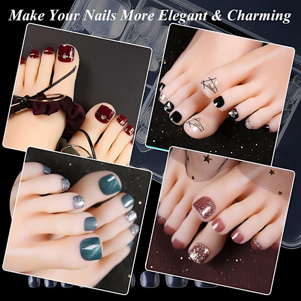 Akryyliset tekokynnet Cover, 100 kpl Keinotekoinen ranskalainen varpaankynsi 10 kokoa laatikolla, tekokynsivinkkejä kynsihoitoon ja tee-se-itse nail art jalka