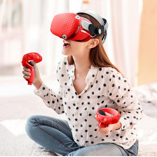 VR Headset Tilbehørssæt – Controller Grip Cover, Front Face Protector, Silikone Face Pad med Linsecover og Thumb Cap