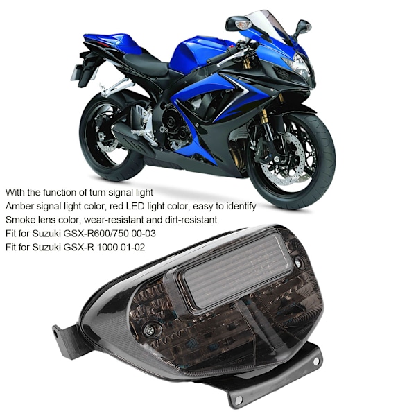 LED Baklykt Røykt Linse Integrerte Blinklys Lampe Passer for Suzuki GSXR600/750/GSXR 1000