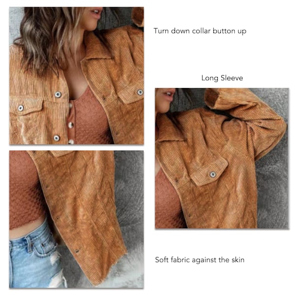 Enkelknäppt Långärmad Kappa Nedfälld Krage Casual Ficka Fram Kort Kappa för Kvinnor Khaki XL