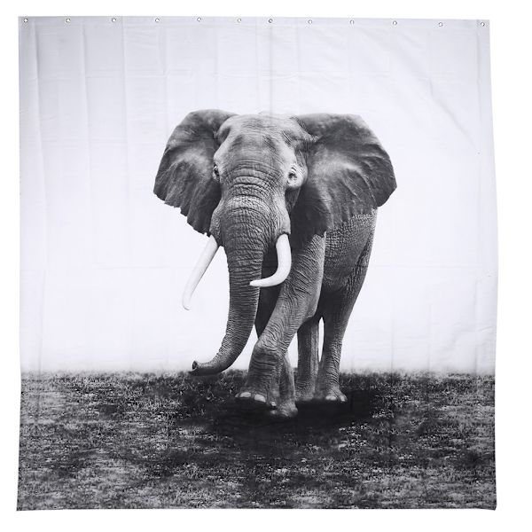 180x200cm Vandtæt Bruseforhæng Badeværelse Kreativ Polyester 12 Kroge 8# Elefant
