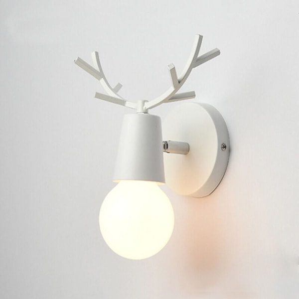 Vägglampa i hjorthornsform, justerbar vinkel, modern väggmonterad lampa med exponerad glödlampa för hall, sovrum, vardagsrum, vit