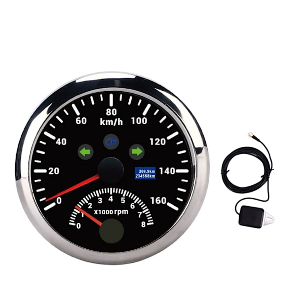 85mm 160 km/t GPS Speedometer 0‑8000 o/min Turteller Måler LCD Rød Baggrundsbelysning til Bil Båd Yacht RV Lastbil Sort