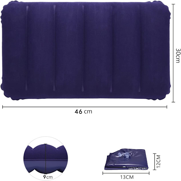 46x30 cm Uppblåsbar Campingkudde Strandkudde Lätt Resekudde Flockning Luftkudde Sittkudde för Kontor Utomhus Vandring