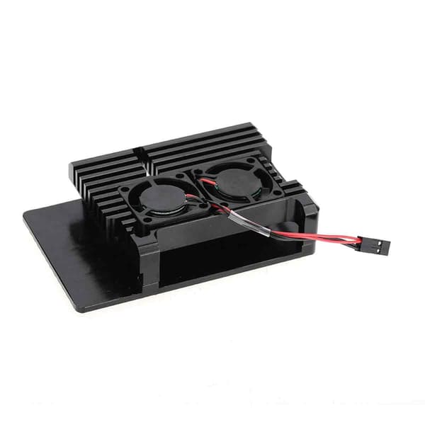 For Raspberry Pi 4 Modell B Svart Aluminiumlegering Armor Case med Doble Kjølevifter