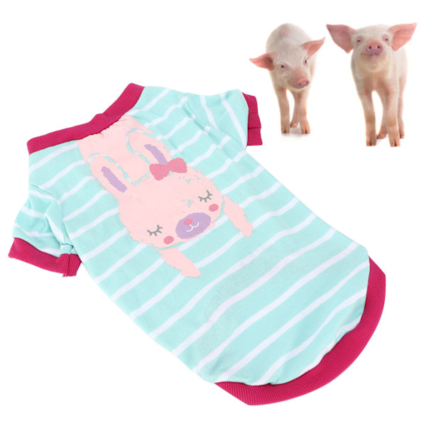 Pet T-shirt Stribet Bomuld Tegneserie Print Efterår og Vinter Tynd Bund T-shirt til kæledyr (Søblå Kanin XS)