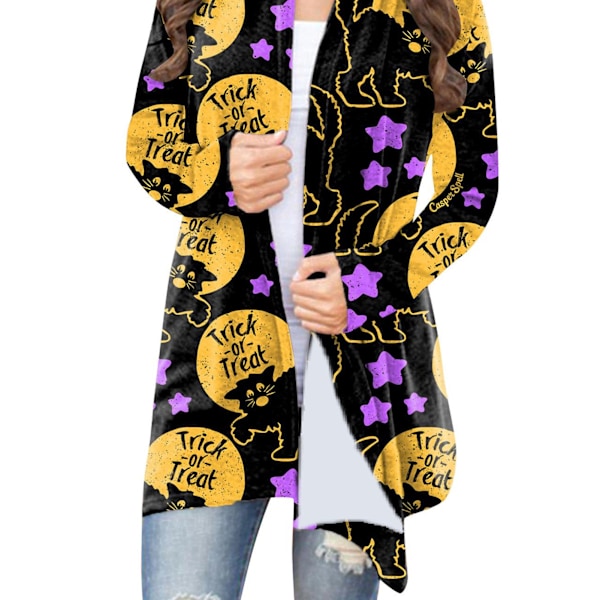 Halloween Dam Öppen Framtopp Tryck Långärmad Lös Passform Elegant Vardaglig Ytterkläder Typ 3 XXL