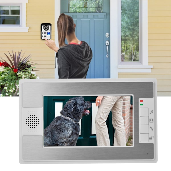 7 tommer TFT Videodørtelefon Intercom Dørklokke Fingeraftryk Adgangskode Opluk Nattesyn AU 110-240V