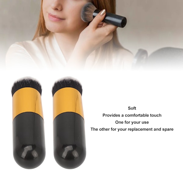 2 stk. Chubby Makeup Brush Portable Fluffy Soft Syntetisk Chubby Kosmetikbørste Sort Guld